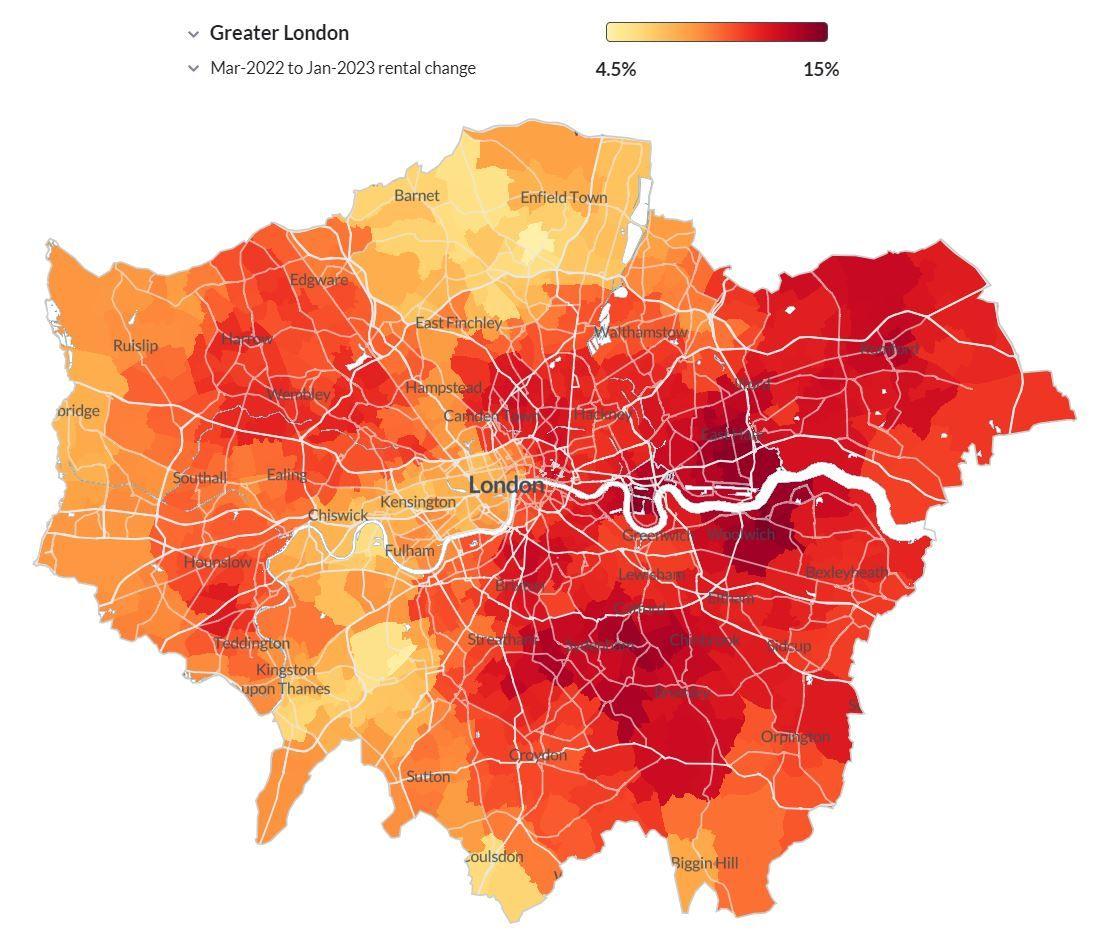 London Rental Prices between March 2022 and Jan 2023