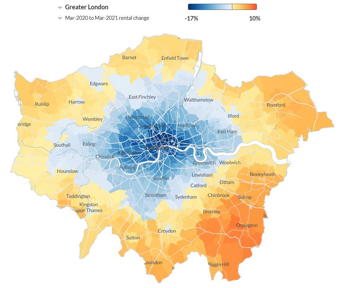 London Rental Prices between March 2020 and March 2021